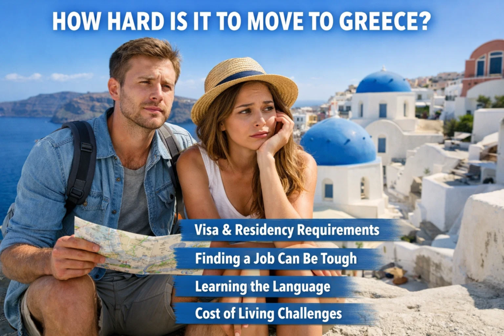 how hard is it to move to greece