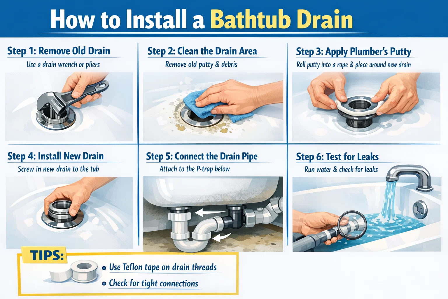 how to install a bathtub drain