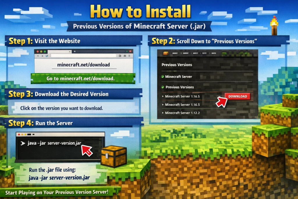 how to instal previous versons of miencraft szerver jar