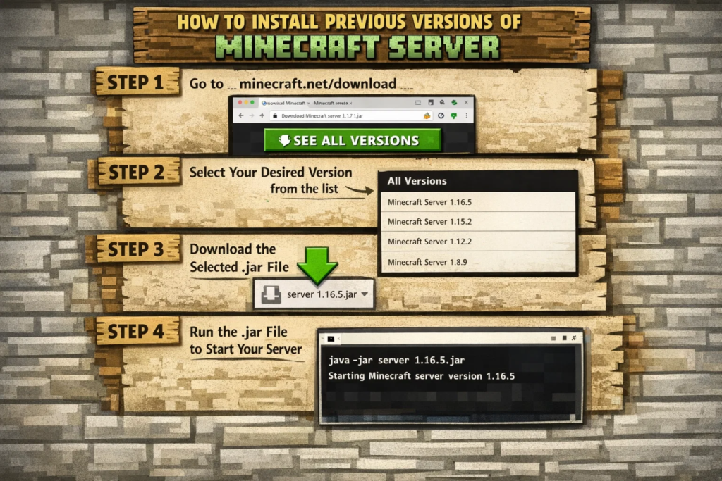 how to instal previous versons of miencraft szerver jar