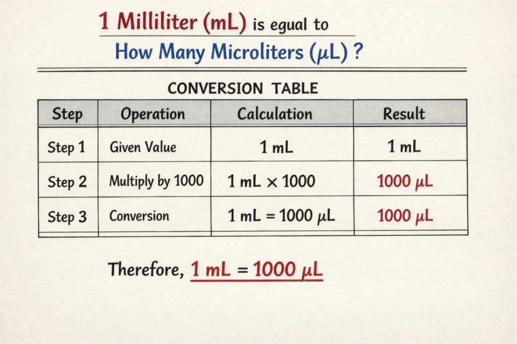 1 ml is equal to how many ul