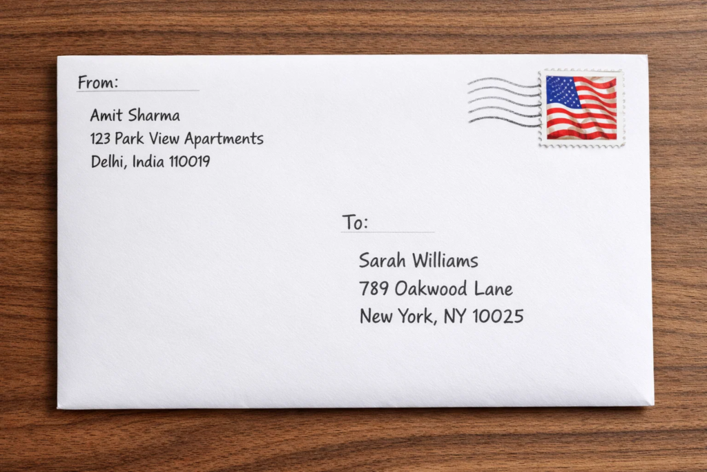how to write from address and to address on envelope