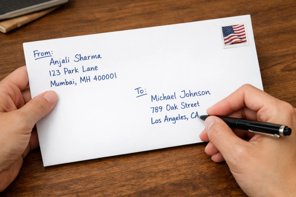 how to write from address and to address on envelope
