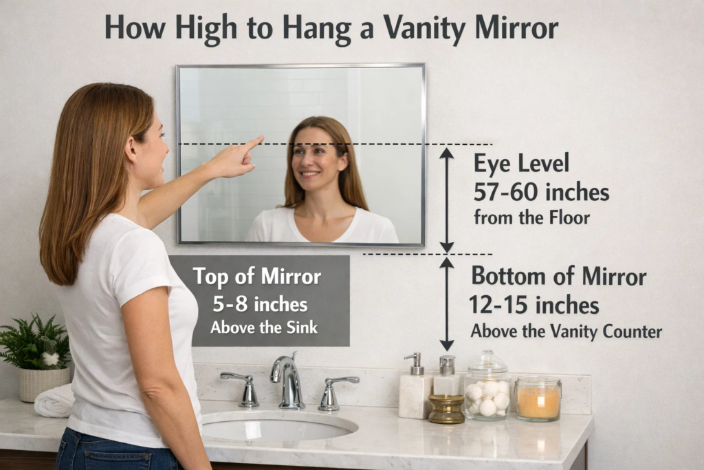 how high to hang a vanity mirror