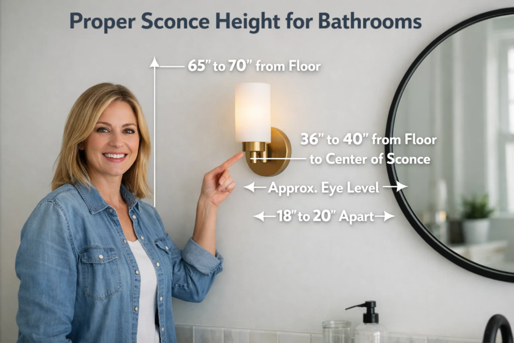 how high to hang bathroom sconces