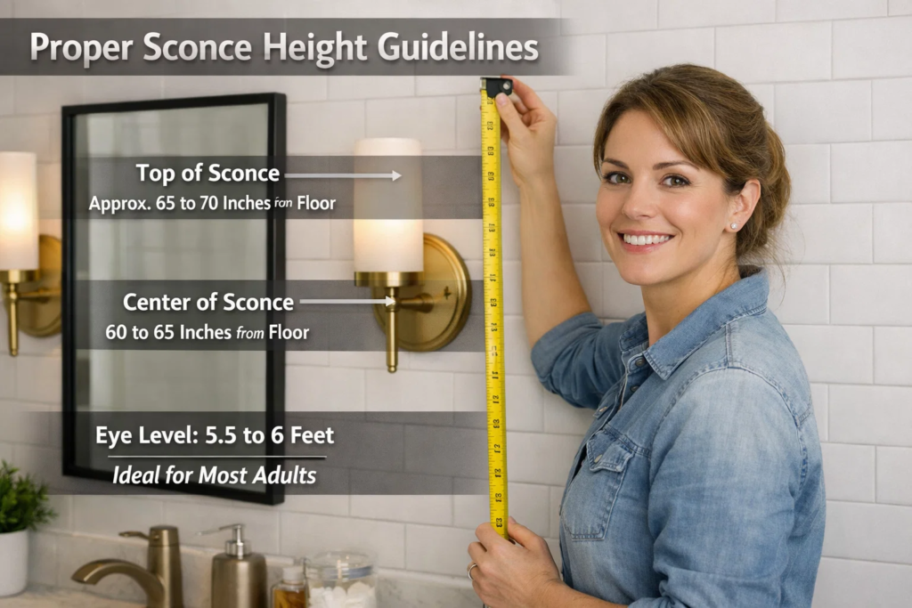 how high to hang bathroom sconces