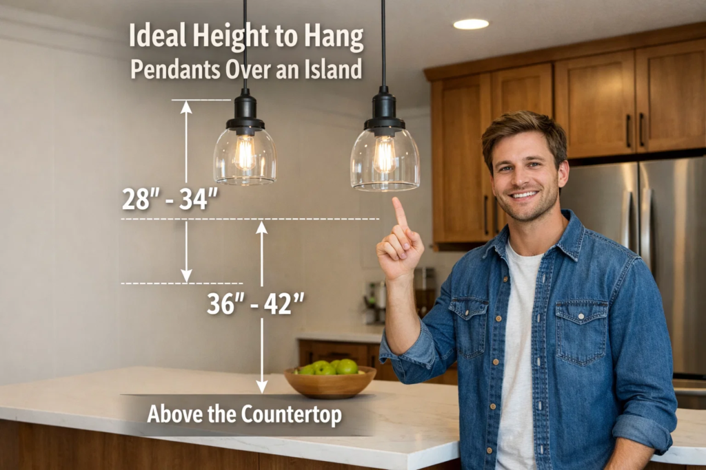 how high to hang pendant over island