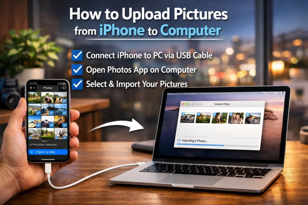 how to upload pictures from iphone to computer
