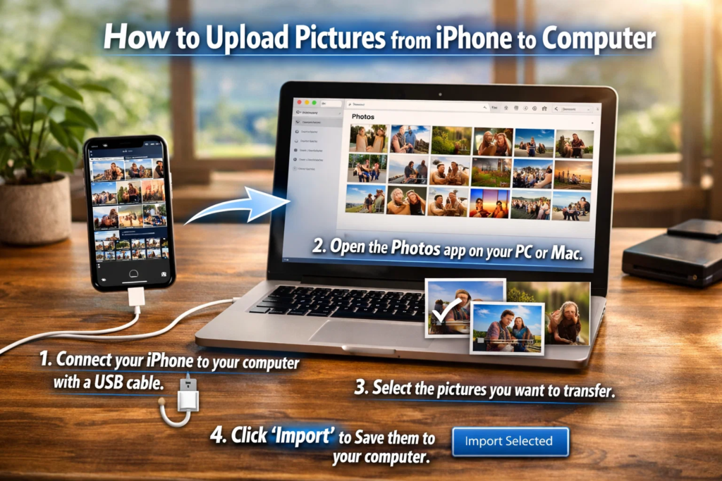 how to upload pictures from iphone to computer