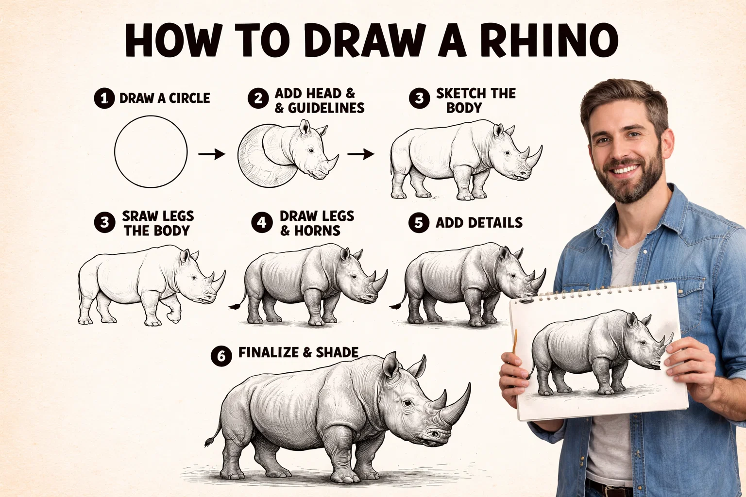 how to draw a rhino