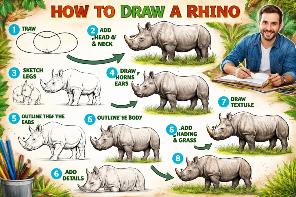 how to draw a rhino
